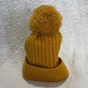 Women's Mustard Knit Beanie with Pom-Pom